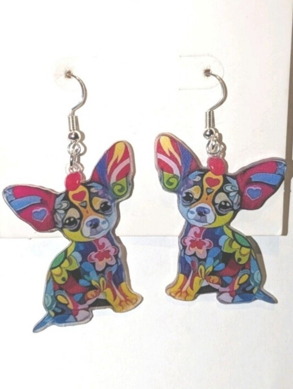 Colorful Floral Chihuahua Dog Dangle Earrings
